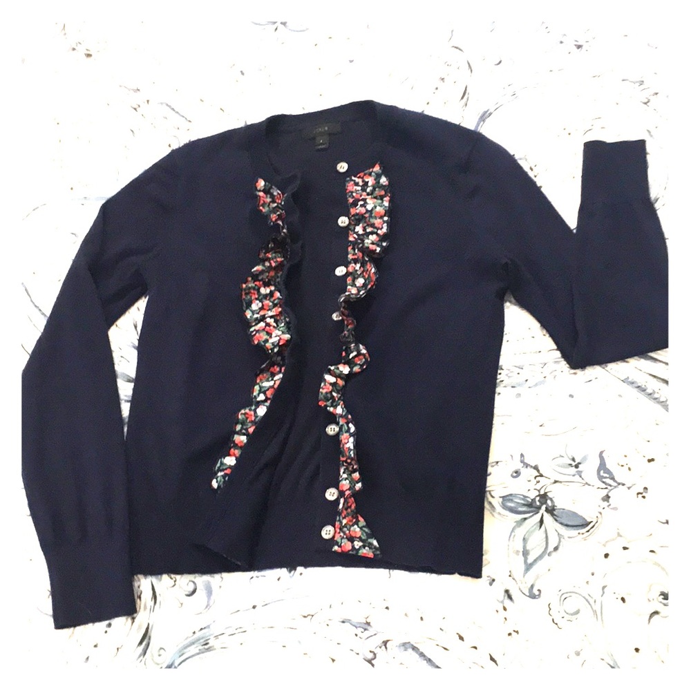 J Crew ruffle front cardigan